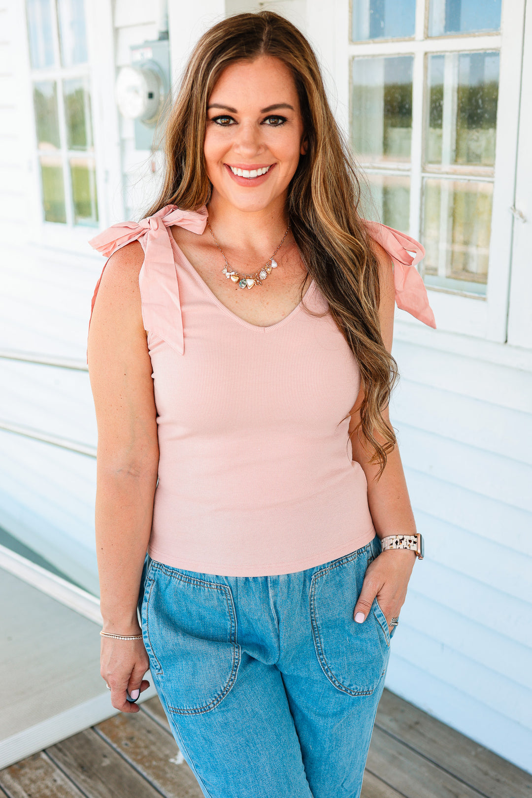 Phoebe Bow Tie Sleeve Tank - Pink