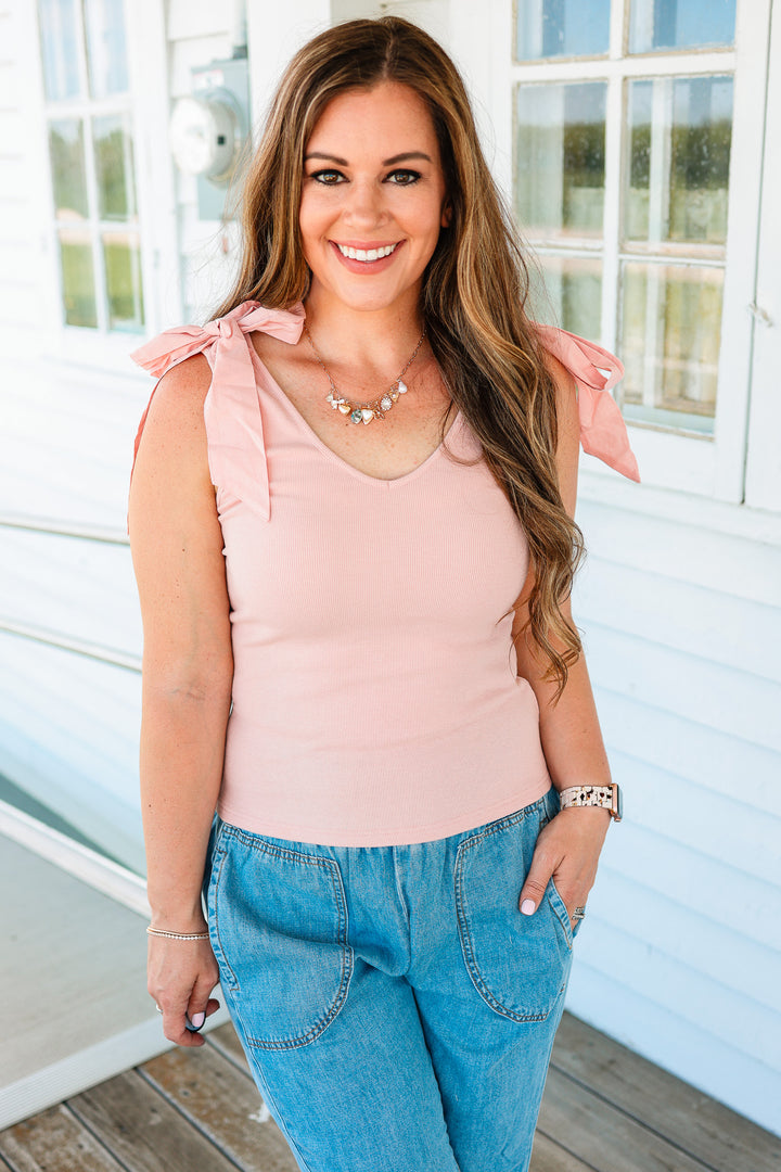 Phoebe Bow Tie Sleeve Tank - Pink