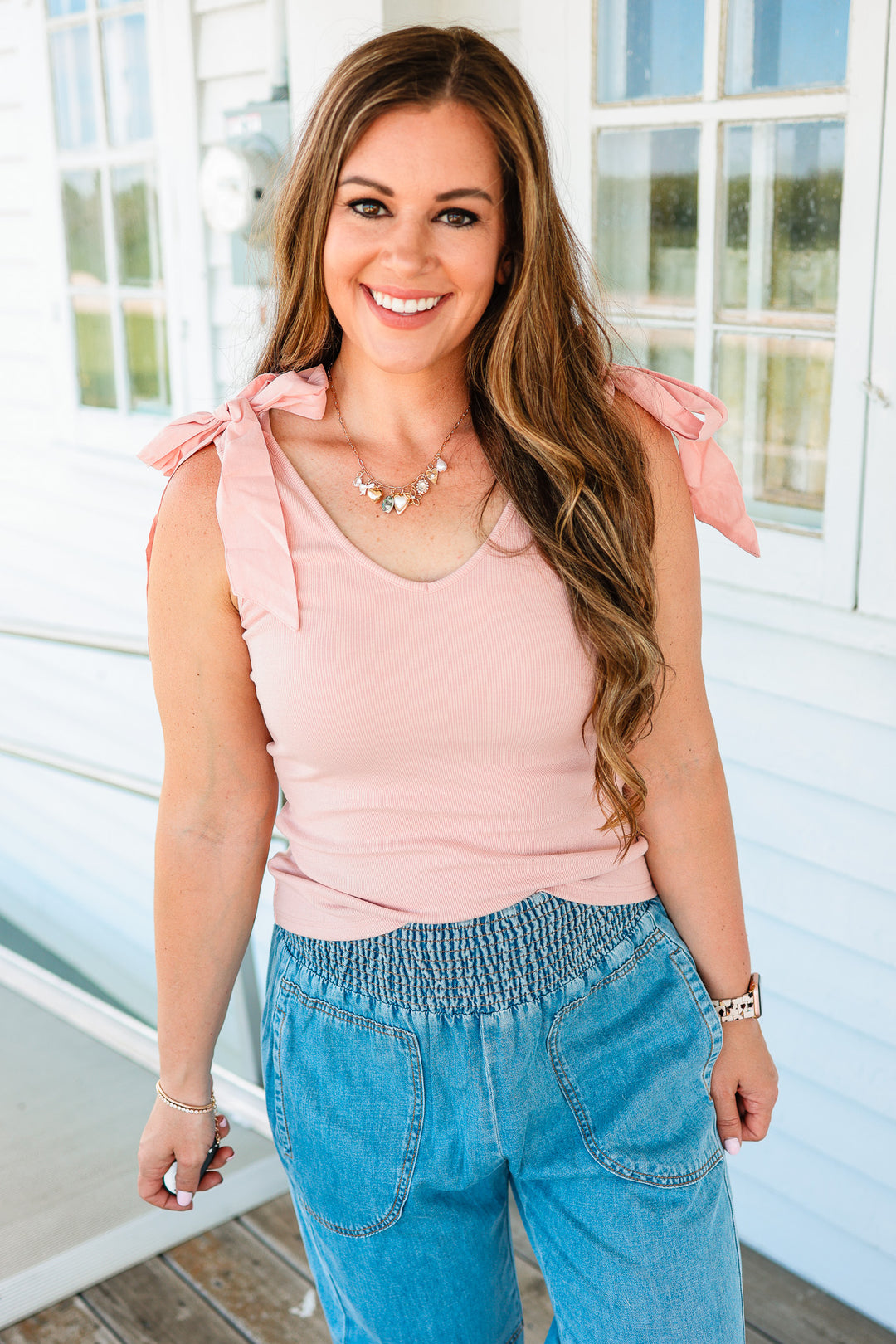 Phoebe Bow Tie Sleeve Tank - Pink