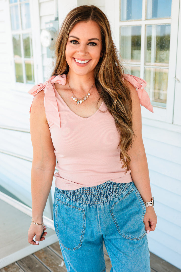 Phoebe Bow Tie Sleeve Tank - Pink