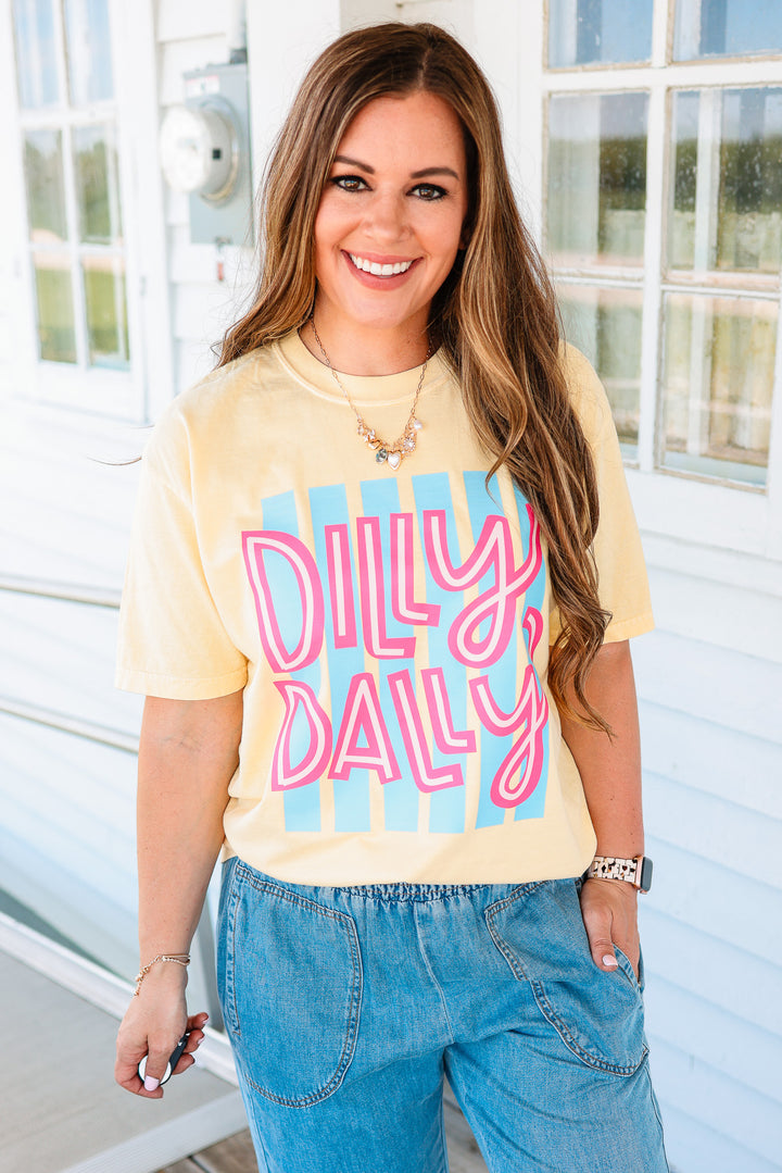 Dilly Dally Striped Graphic Tee - Butter