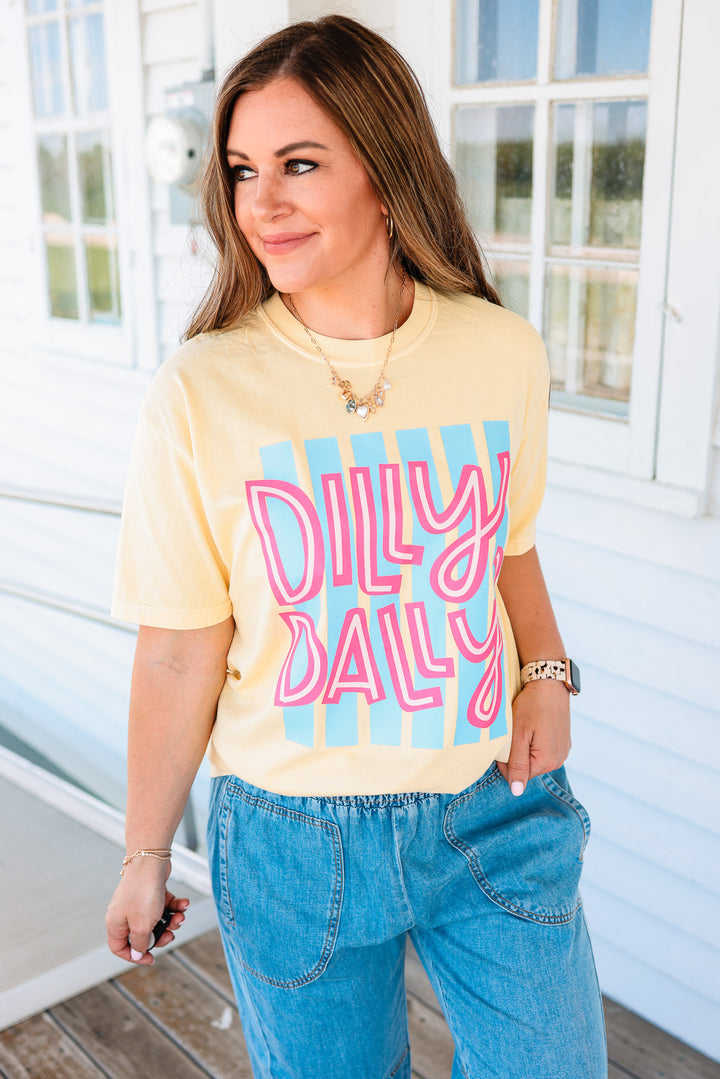 Dilly Dally Striped Graphic Tee - Butter