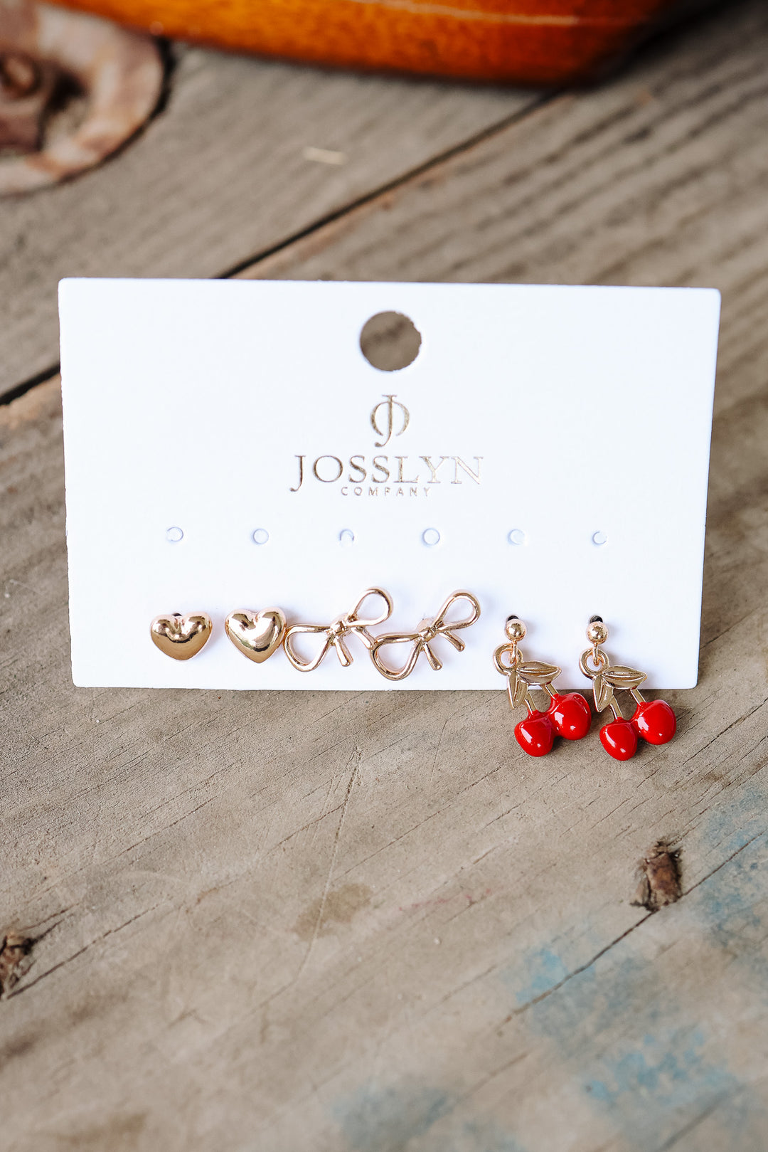 Trio Cherry Bow Heart Stud Earrings