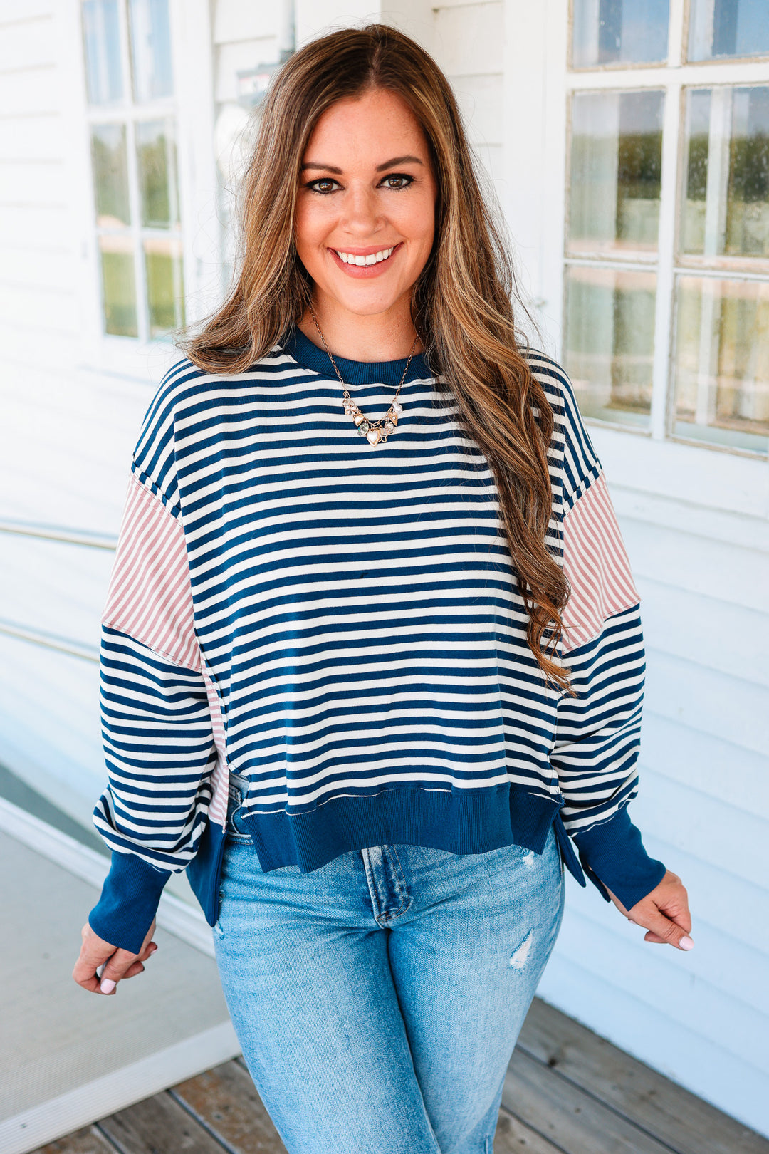 Stacia Striped Crewneck Sweatshirt