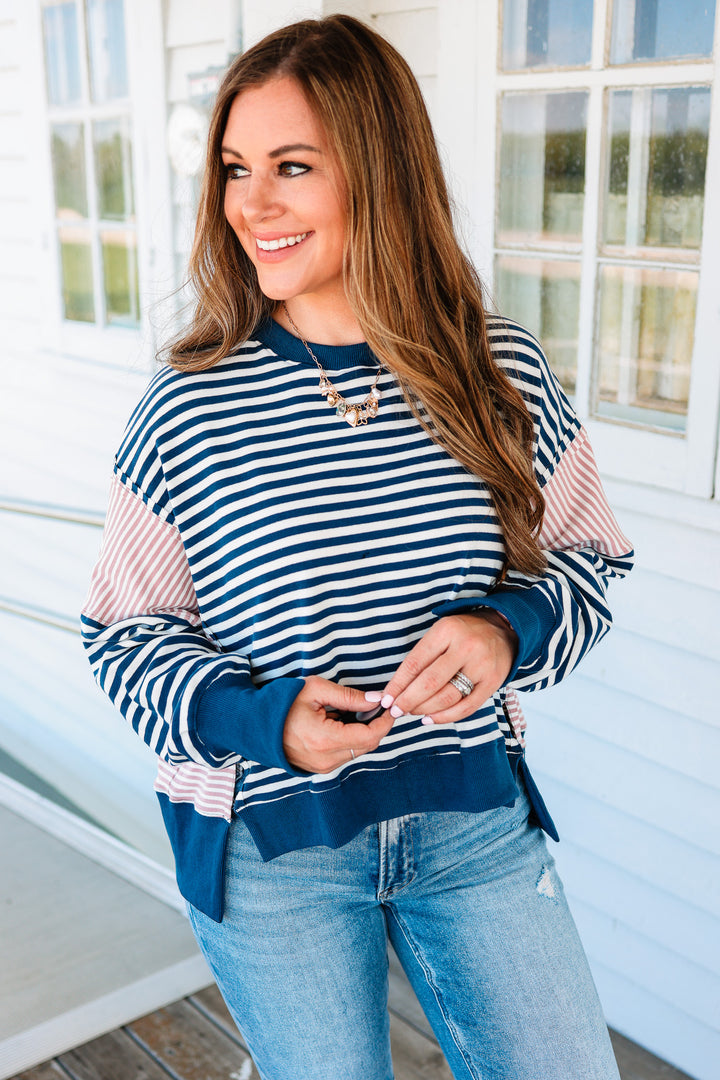 Stacia Striped Crewneck Sweatshirt