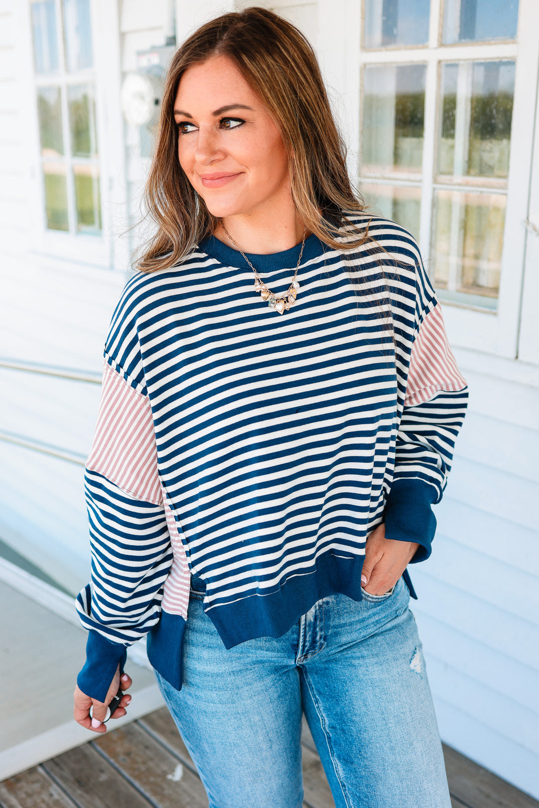 Stacia Striped Crewneck Sweatshirt
