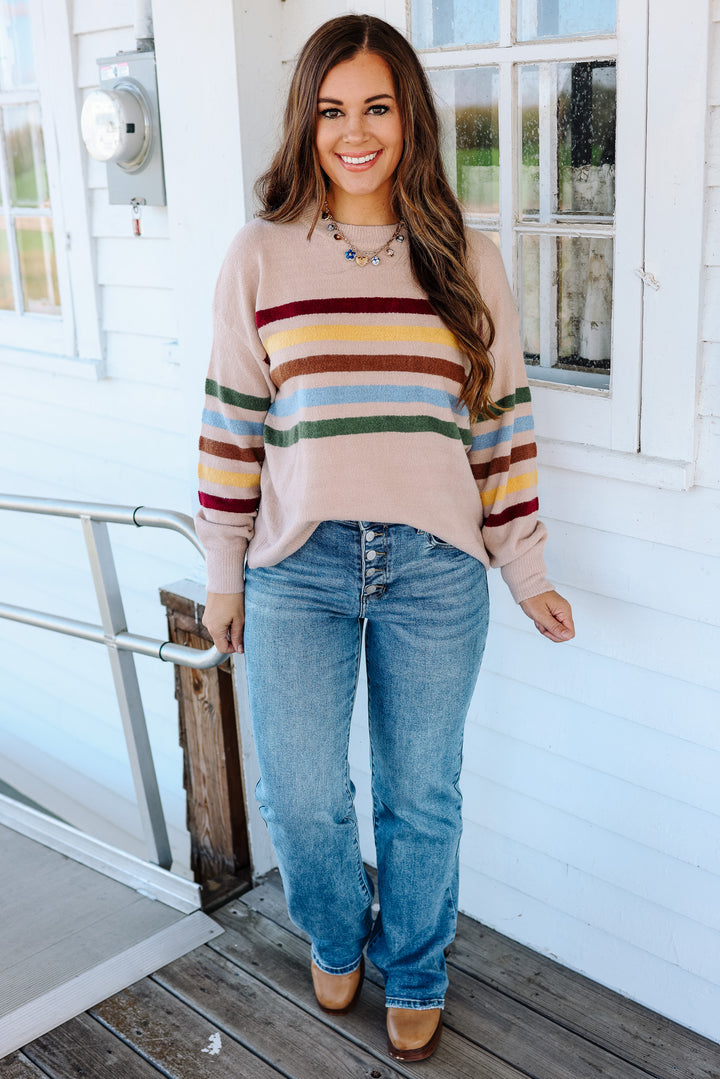 Rainbow Stripe Sweater - Beige