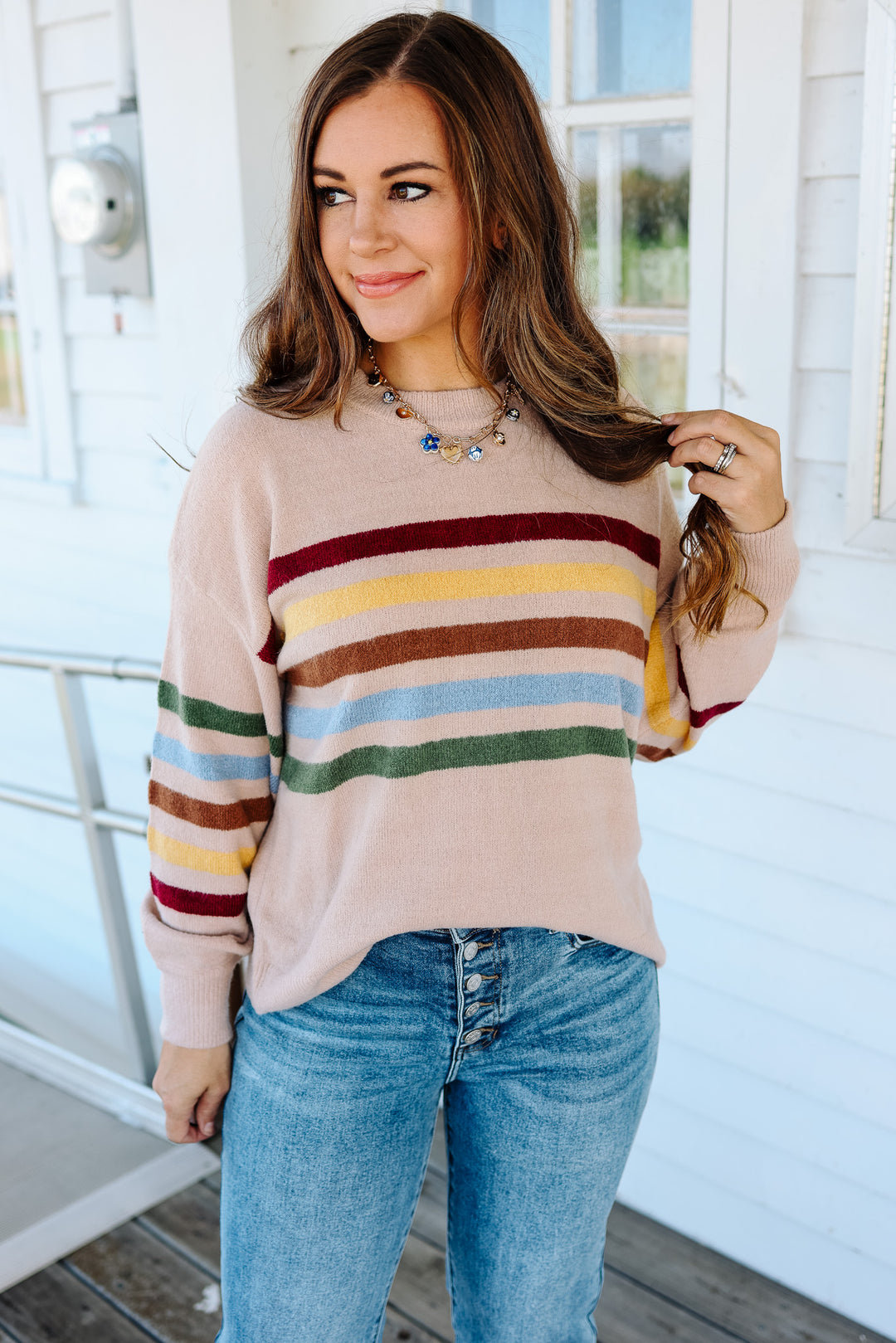 Rainbow Stripe Sweater - Beige