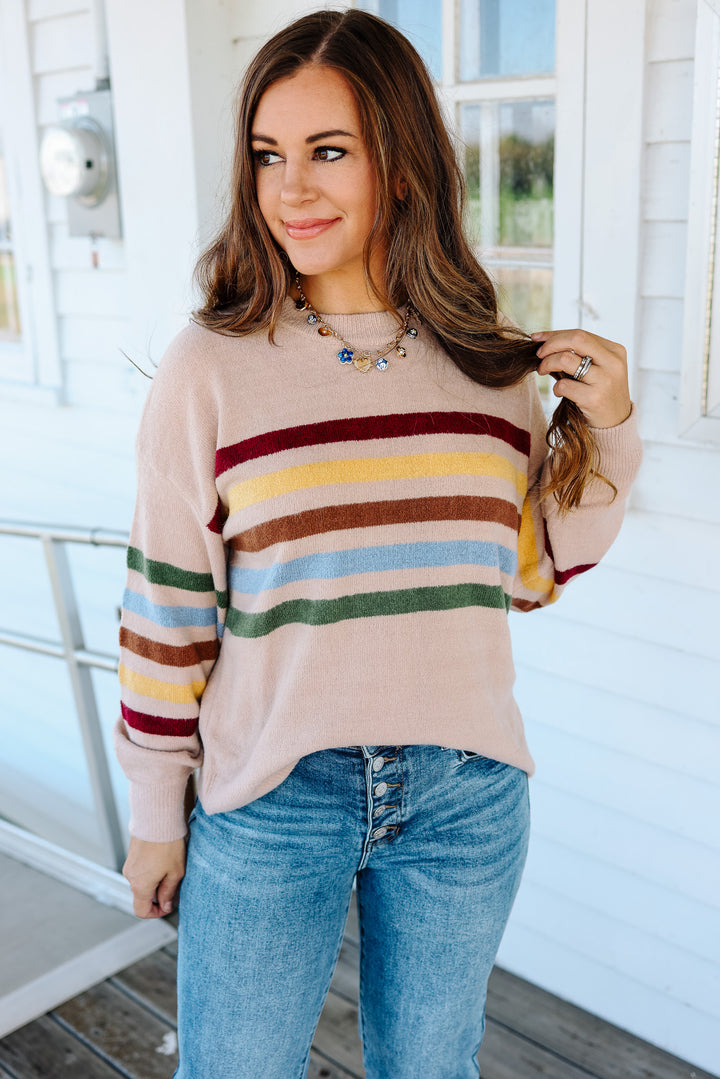 Rainbow Stripe Sweater - Beige