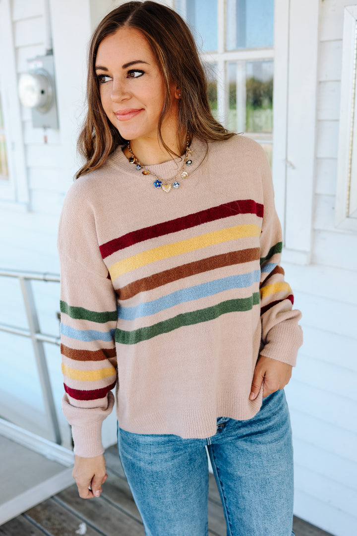 Rainbow Stripe Sweater - Beige