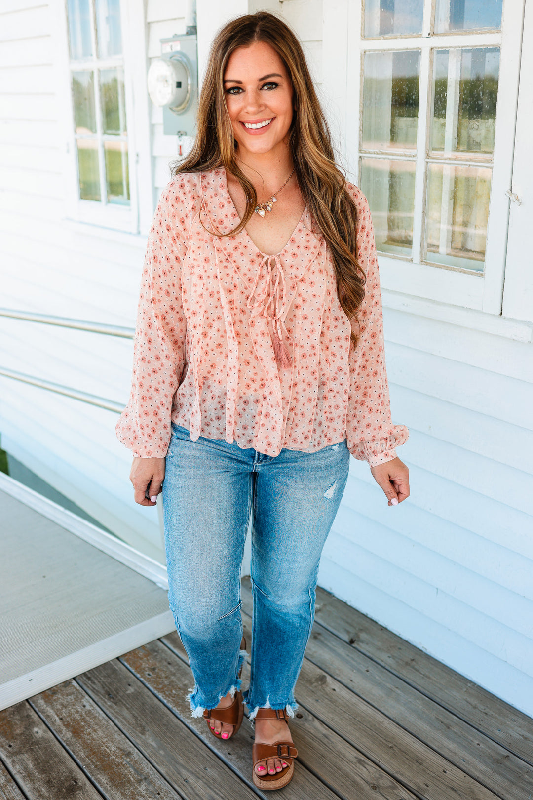 Elodie Floral Chiffon Ruffle Blouse