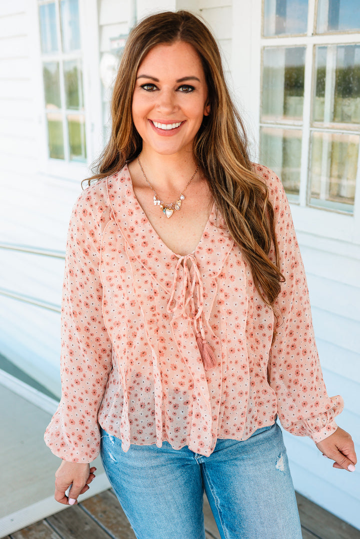 Elodie Floral Chiffon Ruffle Blouse