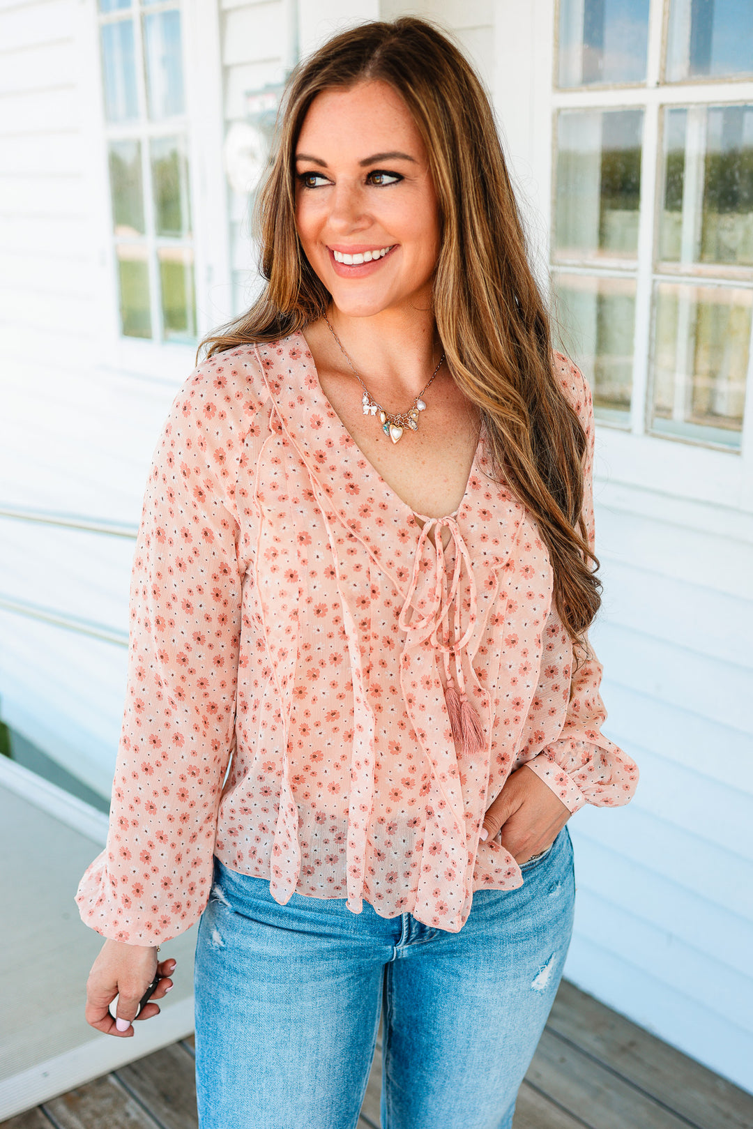 Elodie Floral Chiffon Ruffle Blouse