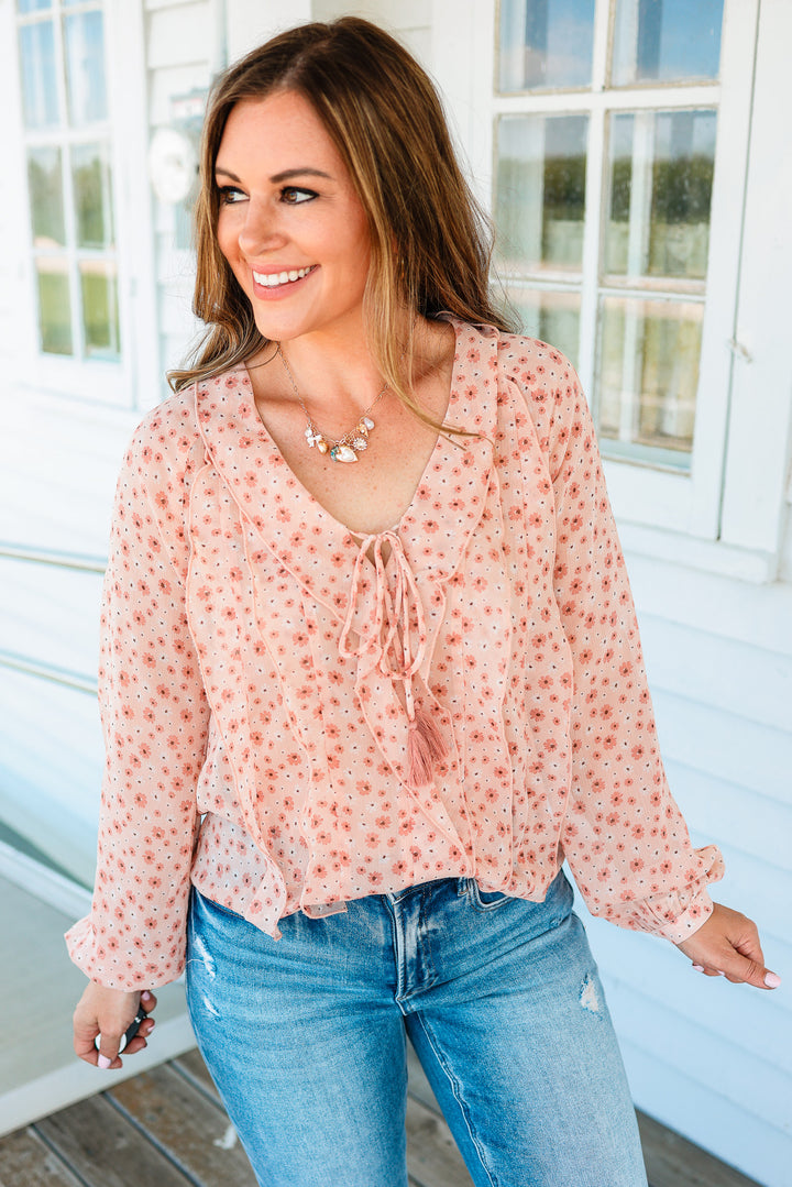 Elodie Floral Chiffon Ruffle Blouse