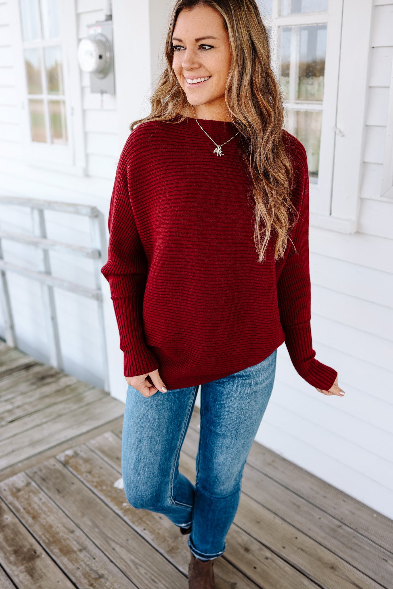 Mae Ribbed Sweater - Maroon