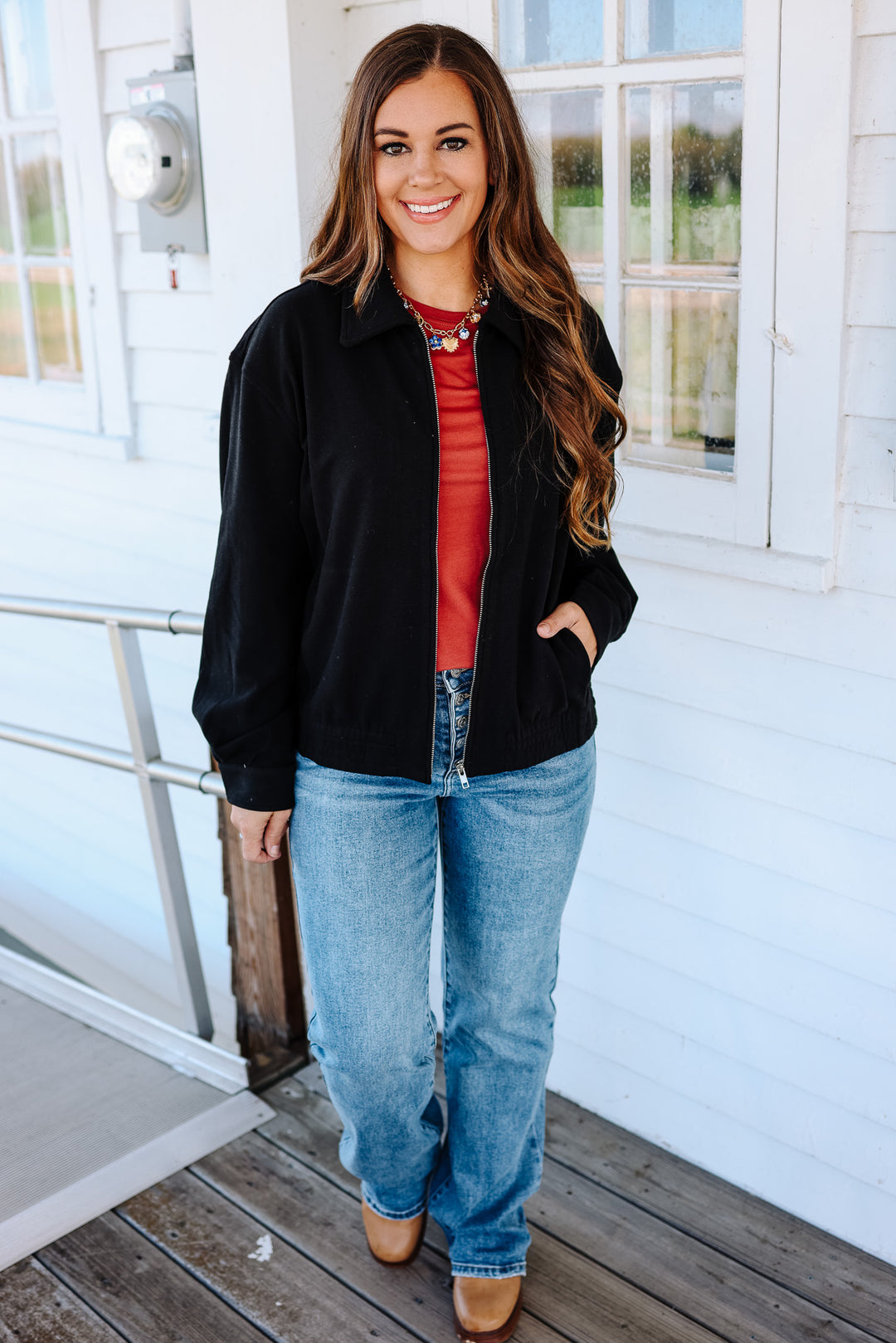 Mica Brushed Jersey Zip Jacket - Black