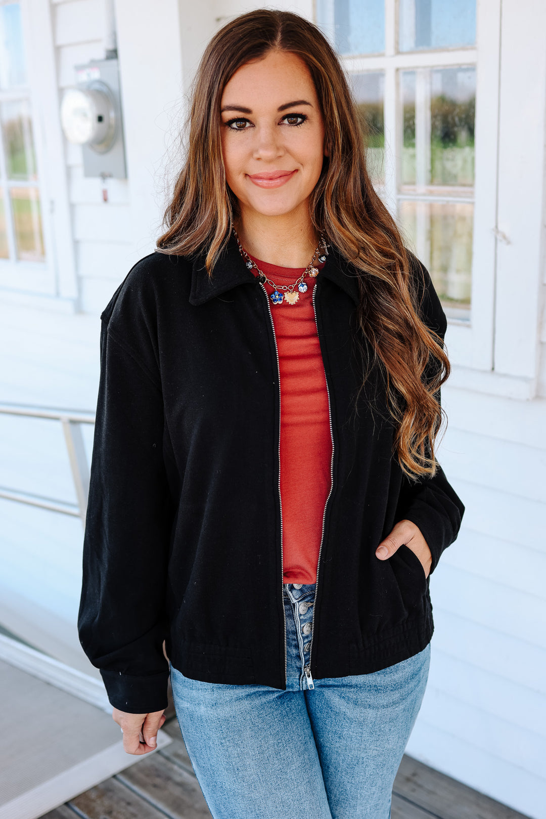 Mica Brushed Jersey Zip Jacket - Black