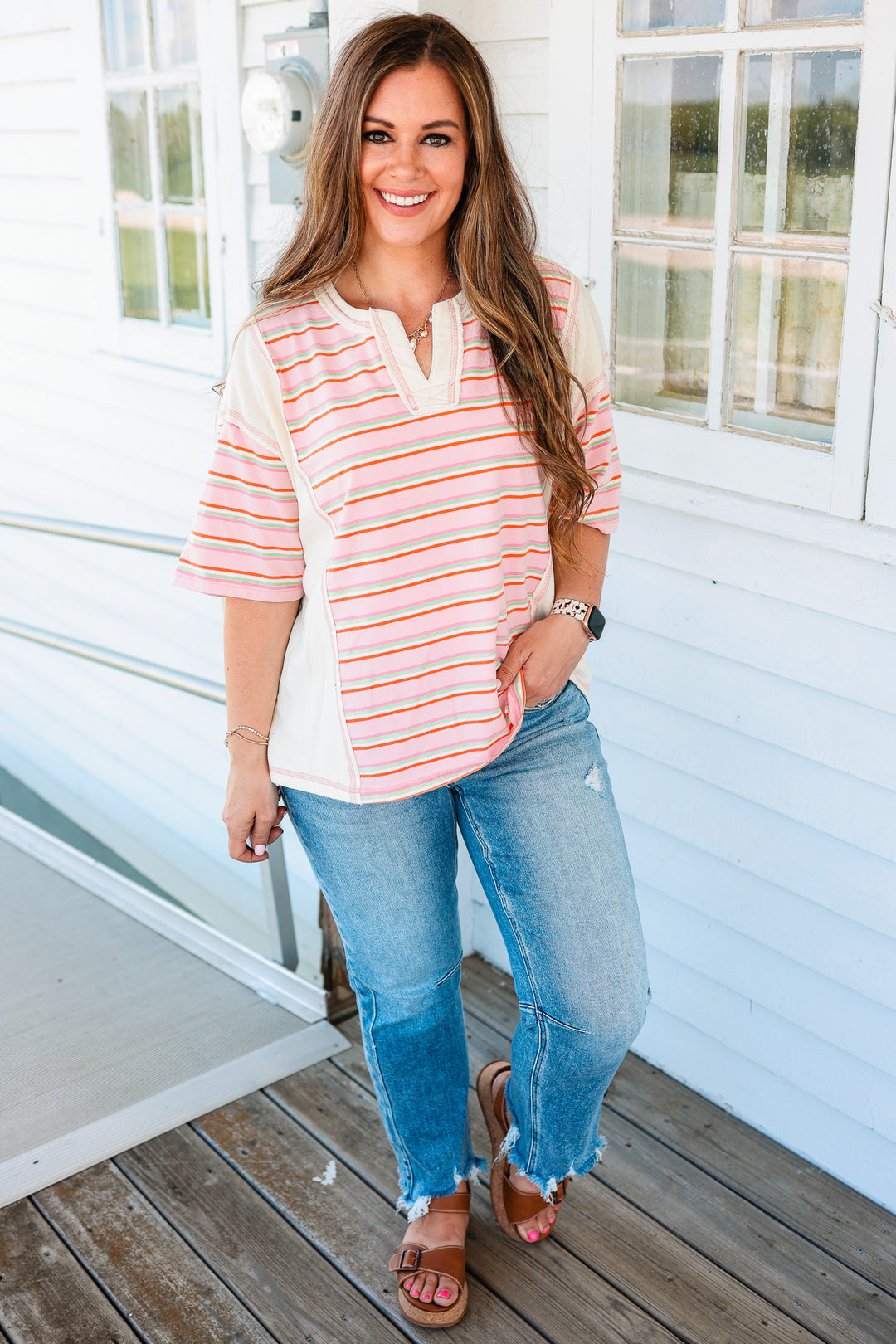 Thea V-Neck Striped Knit Top