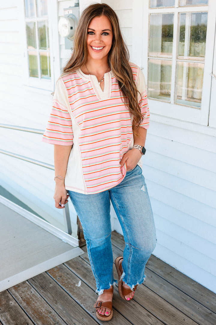 Thea V-Neck Striped Knit Top