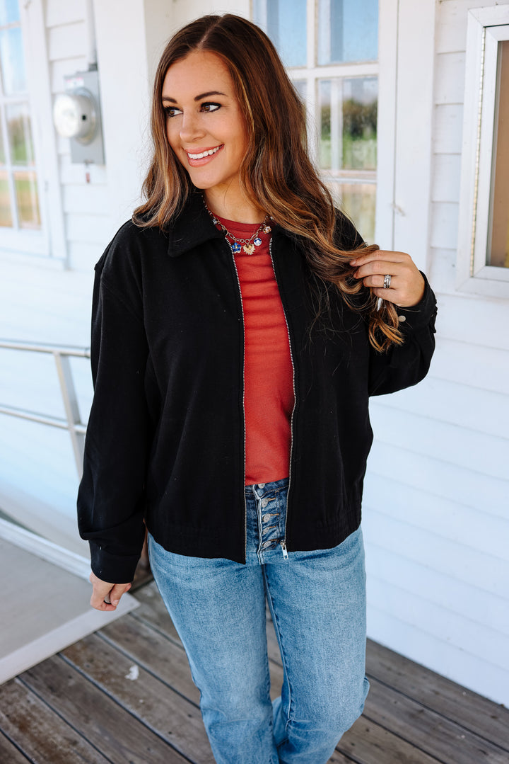 Mica Brushed Jersey Zip Jacket - Black