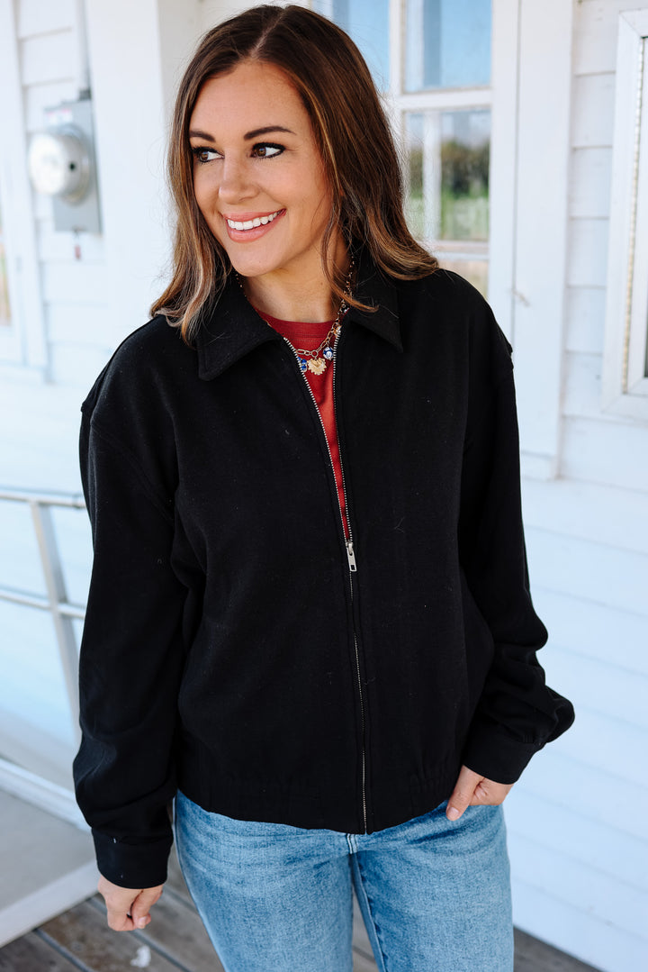 Mica Brushed Jersey Zip Jacket - Black