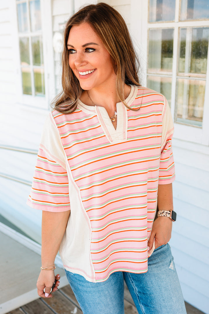 Thea V-Neck Striped Knit Top