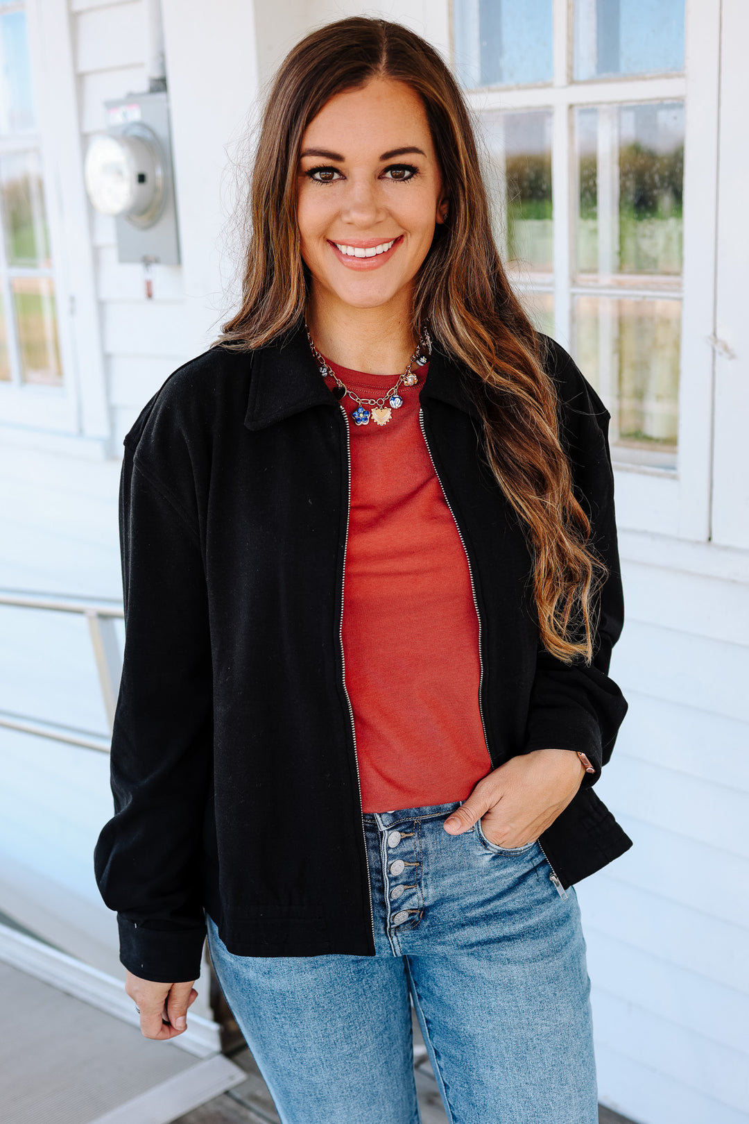 Mica Brushed Jersey Zip Jacket - Black