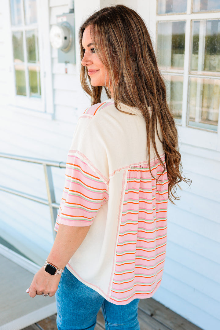 Thea V-Neck Striped Knit Top