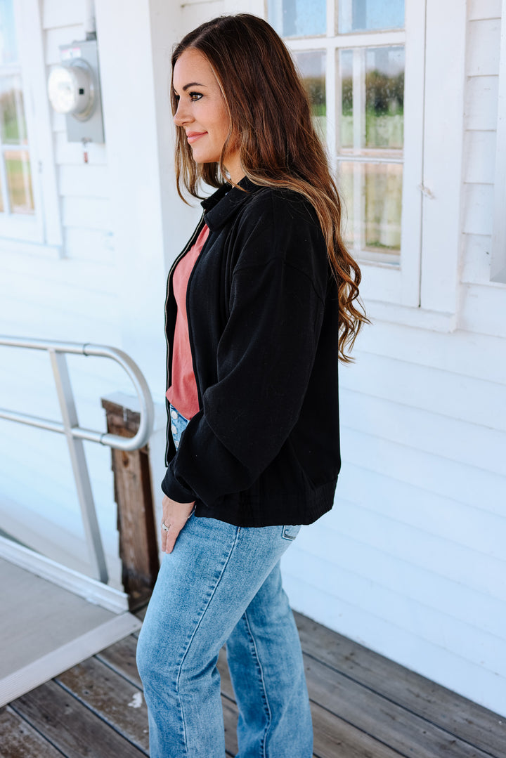 Mica Brushed Jersey Zip Jacket - Black