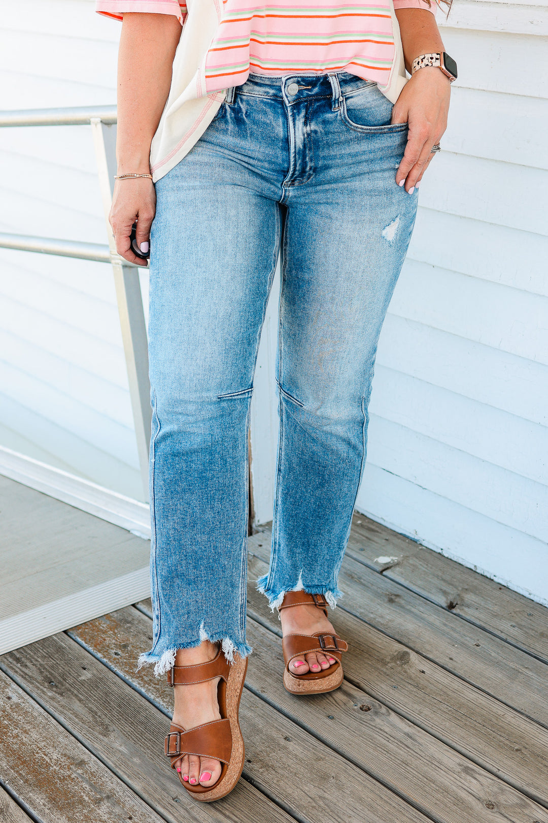 RISEN: MACI HIGH RISE CROP STRAIGHT JEANS - MEDIUM
