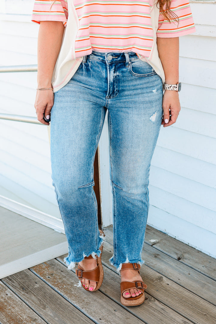 RISEN: MACI HIGH RISE CROP STRAIGHT JEANS - MEDIUM