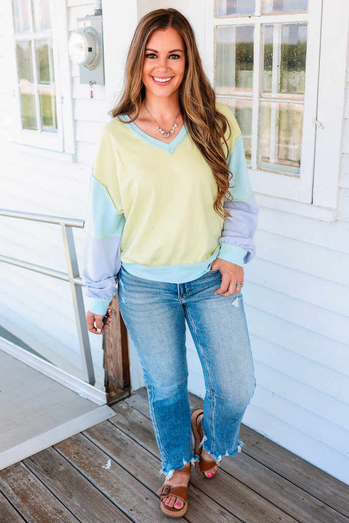 Phoebe Colorblock Top - Lime/Blush