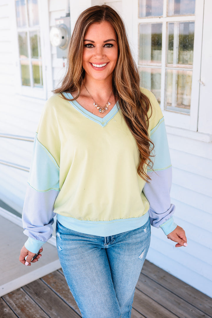 Phoebe Colorblock Top - Lime/Blush