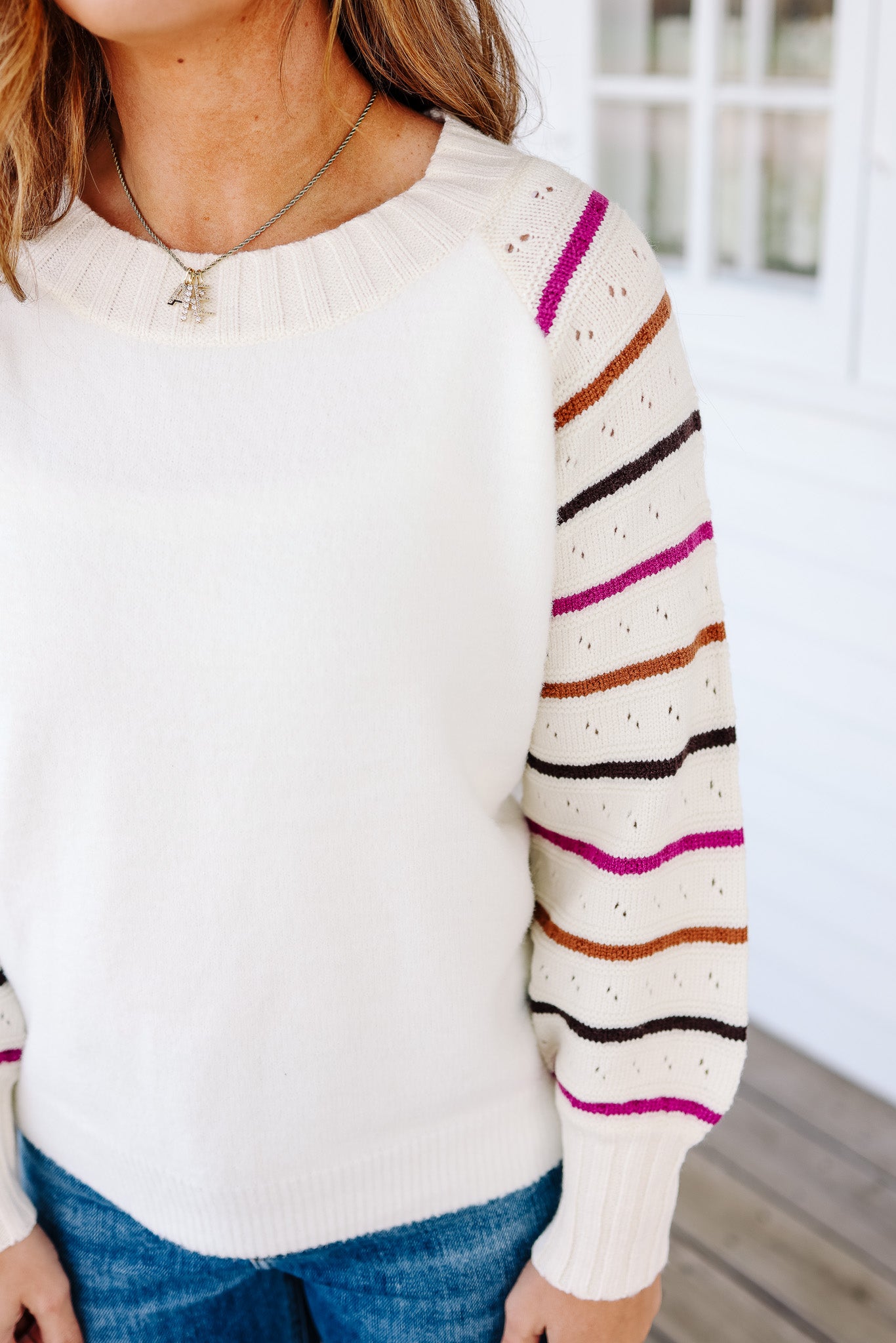 Koa Striped Balloon Sleeve Sweater