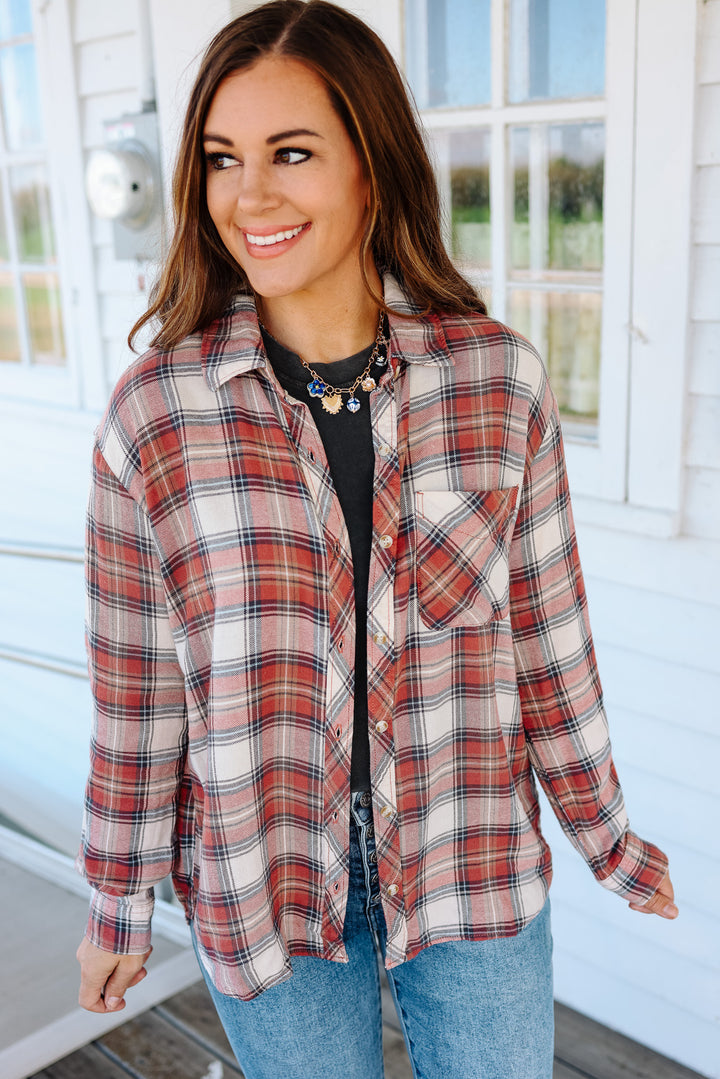 Kayla Classic Plaid Button Down - Rosewood