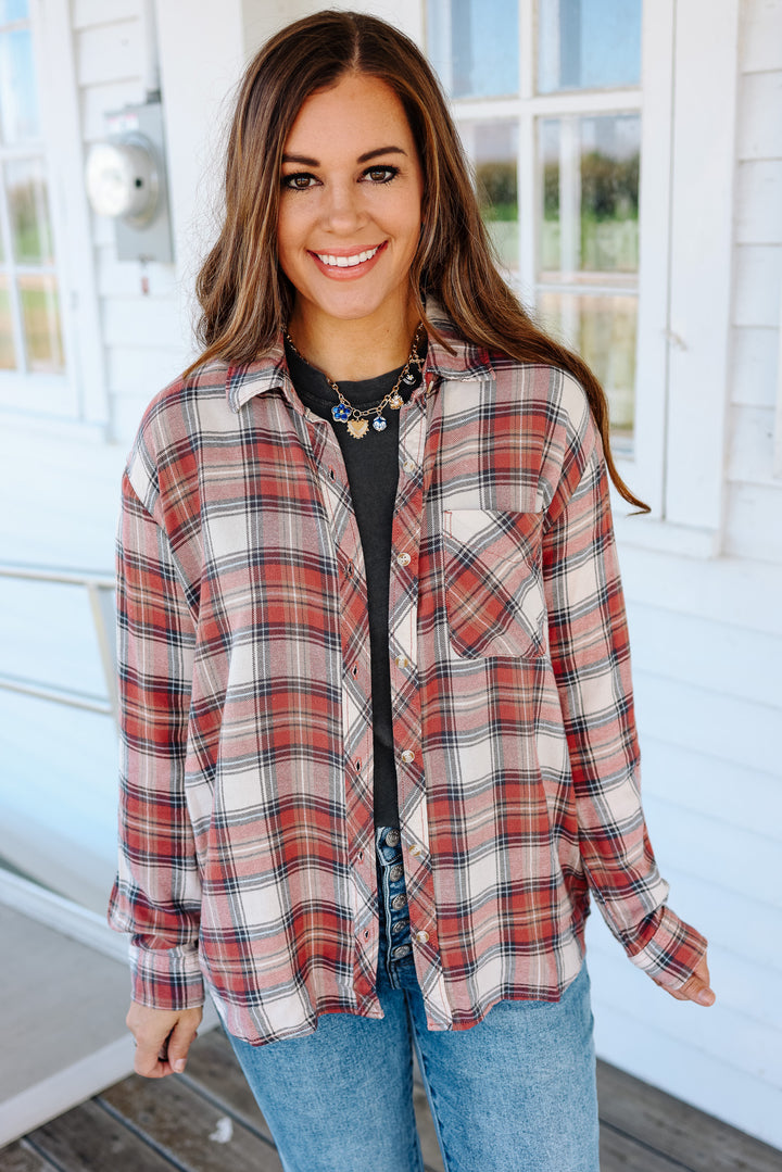 Kayla Classic Plaid Button Down - Rosewood