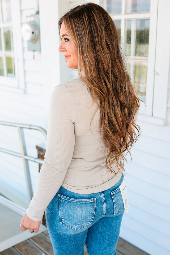 Mara Henley Long Sleeve Top - Oat