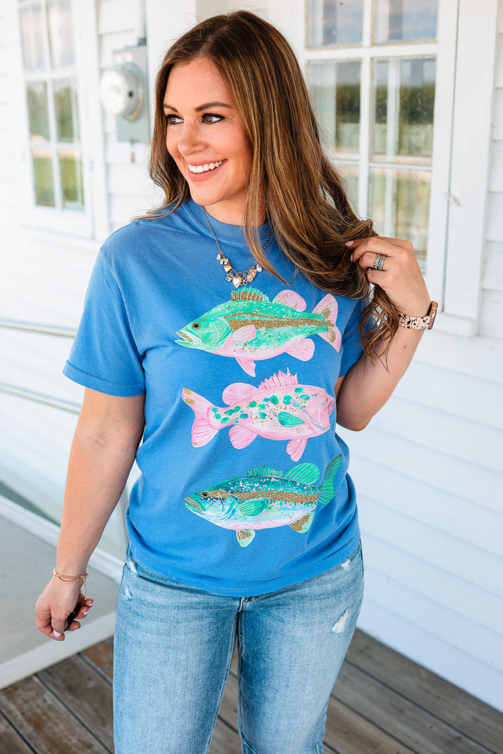 Preppy Fish Graphic Tee - Flo Blue