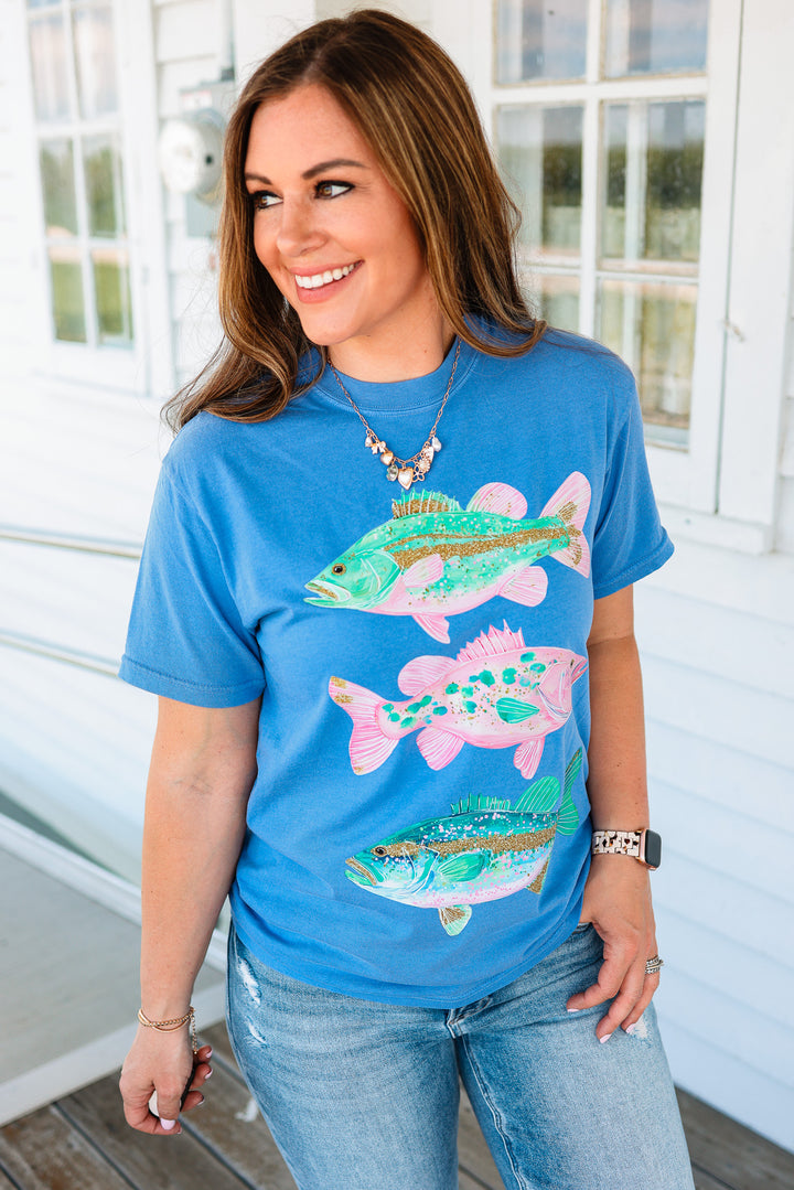 Preppy Fish Graphic Tee - Flo Blue