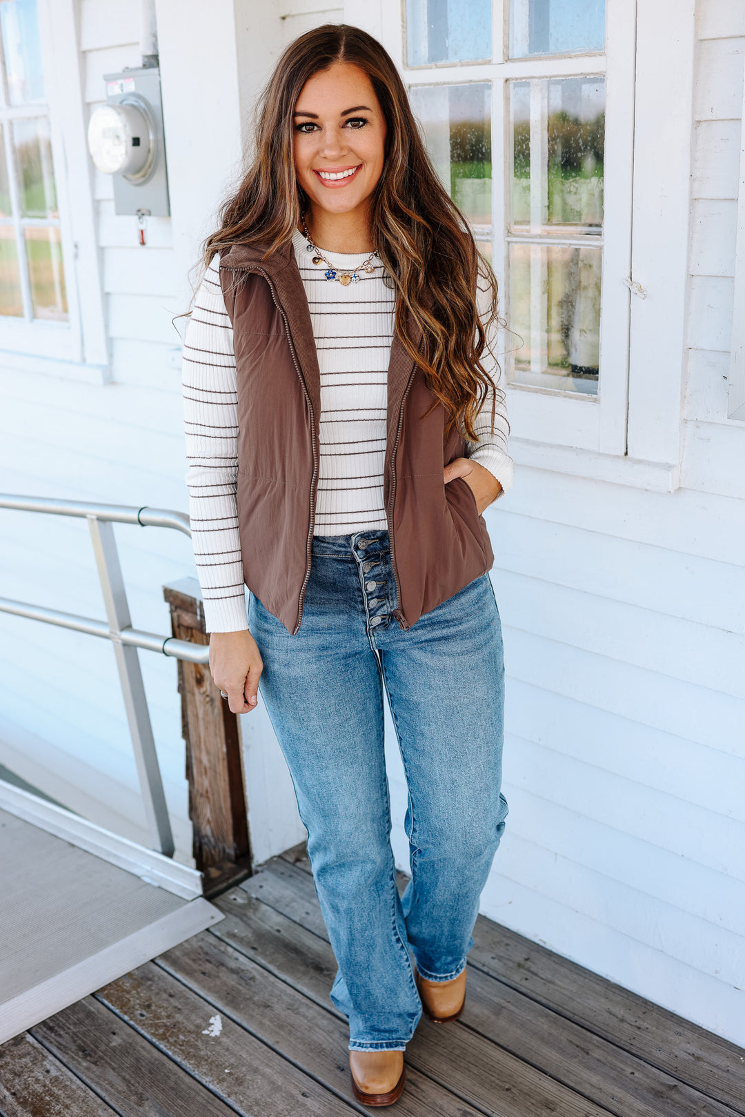 Brinley Corduroy Reversible Puffer Vest - Brown