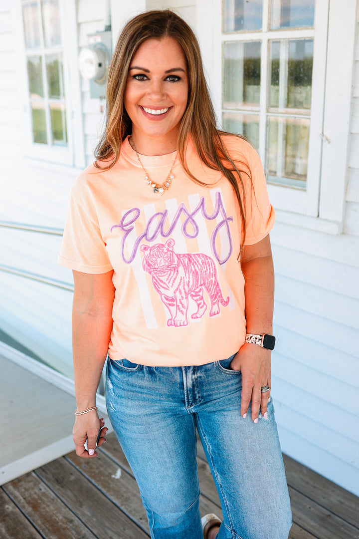 Easy Tiger Striped Graphic Tee - Neon Cantaloupe