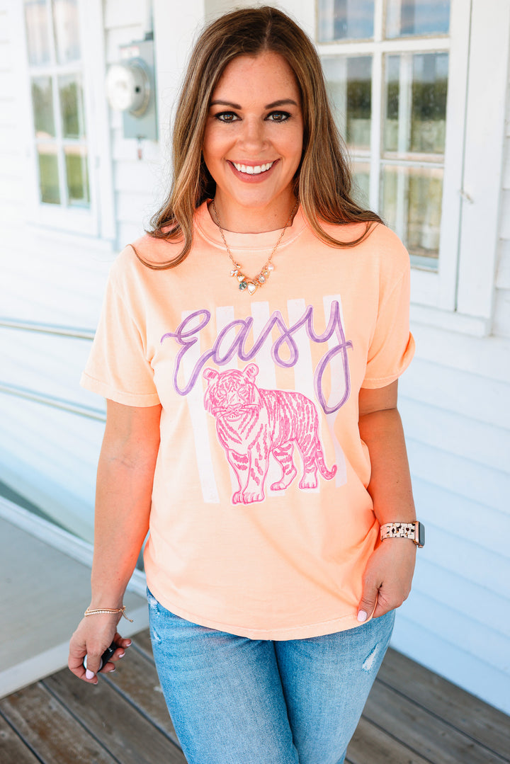 Easy Tiger Striped Graphic Tee - Neon Cantaloupe