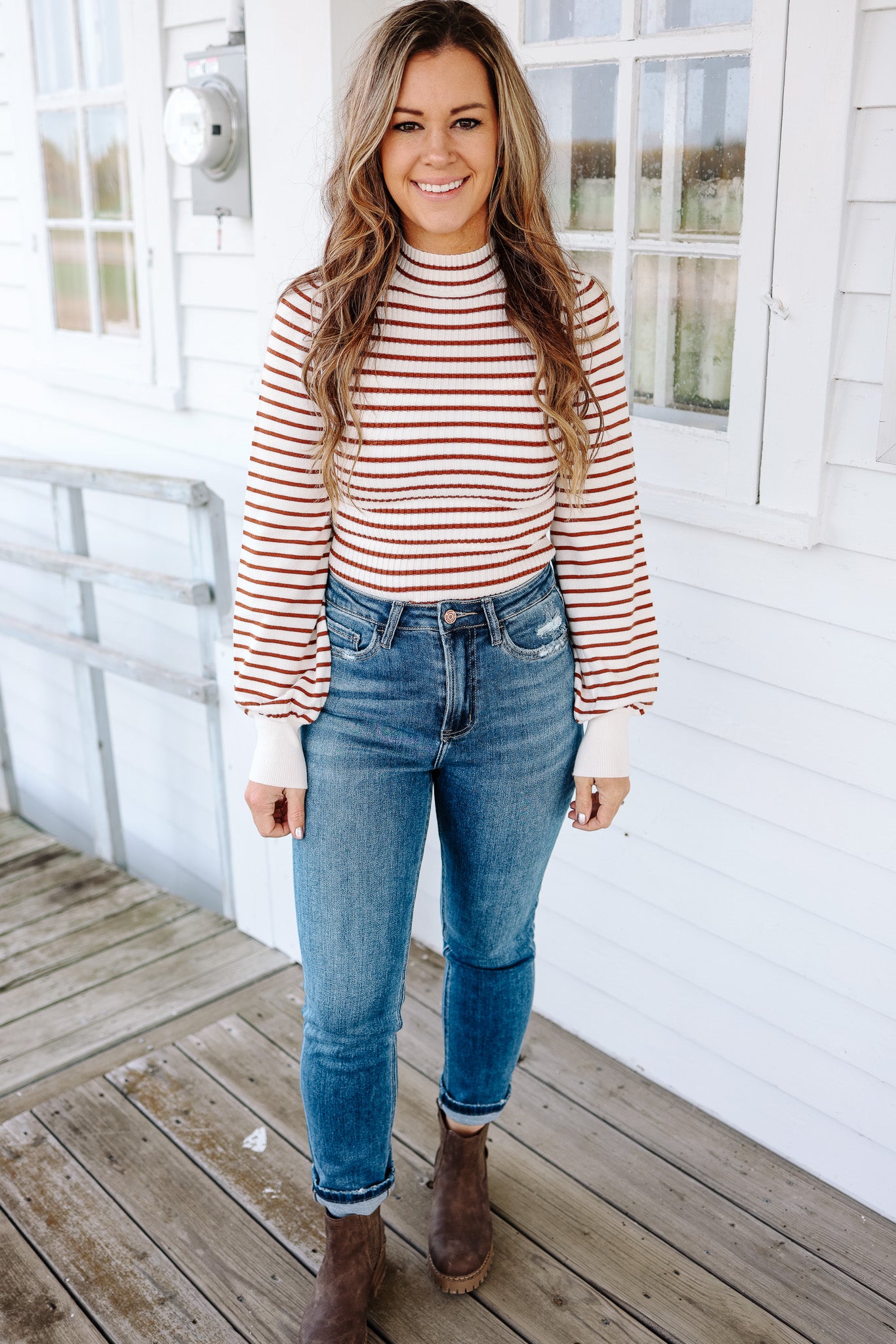 Nora Stripe Sweater Bodysuit - Cinnamon