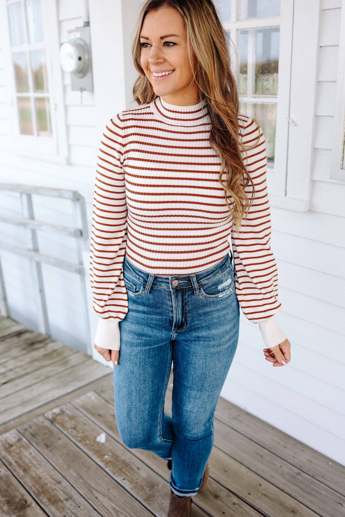 Nora Stripe Sweater Bodysuit - Cinnamon