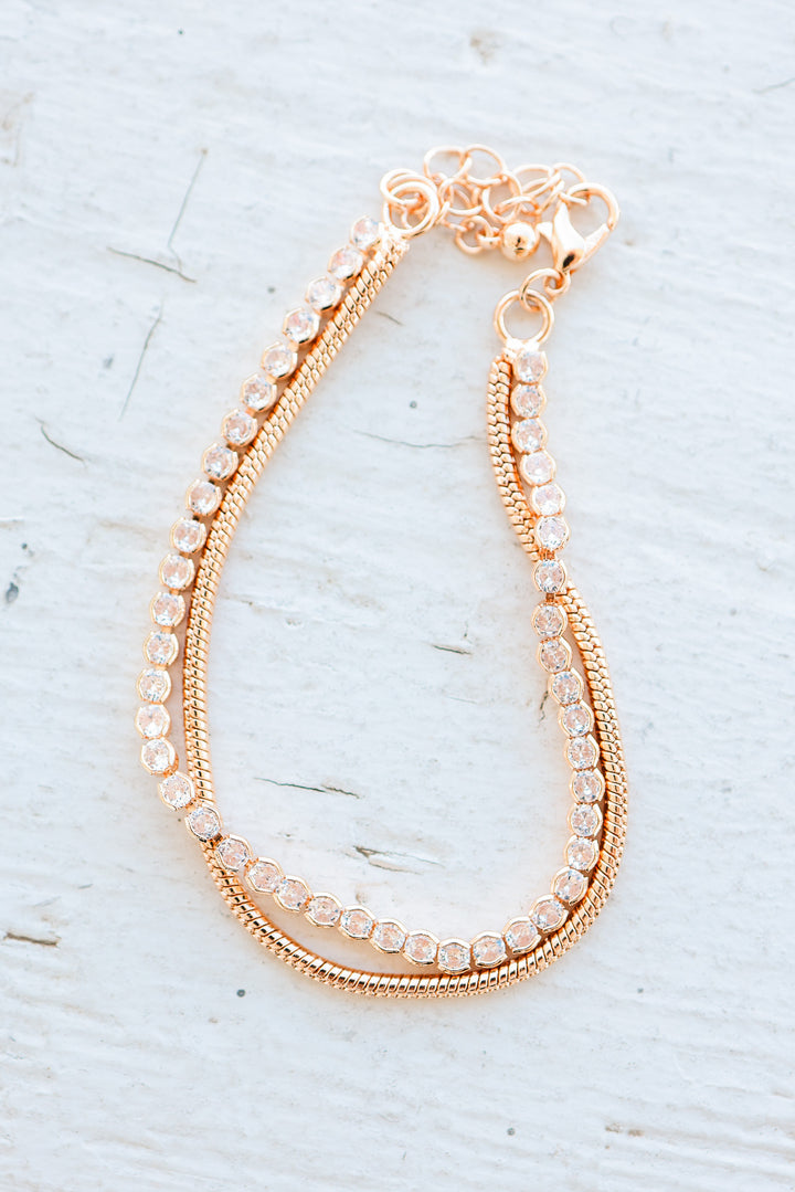 Double Snake Chain Crystal Bracelet
