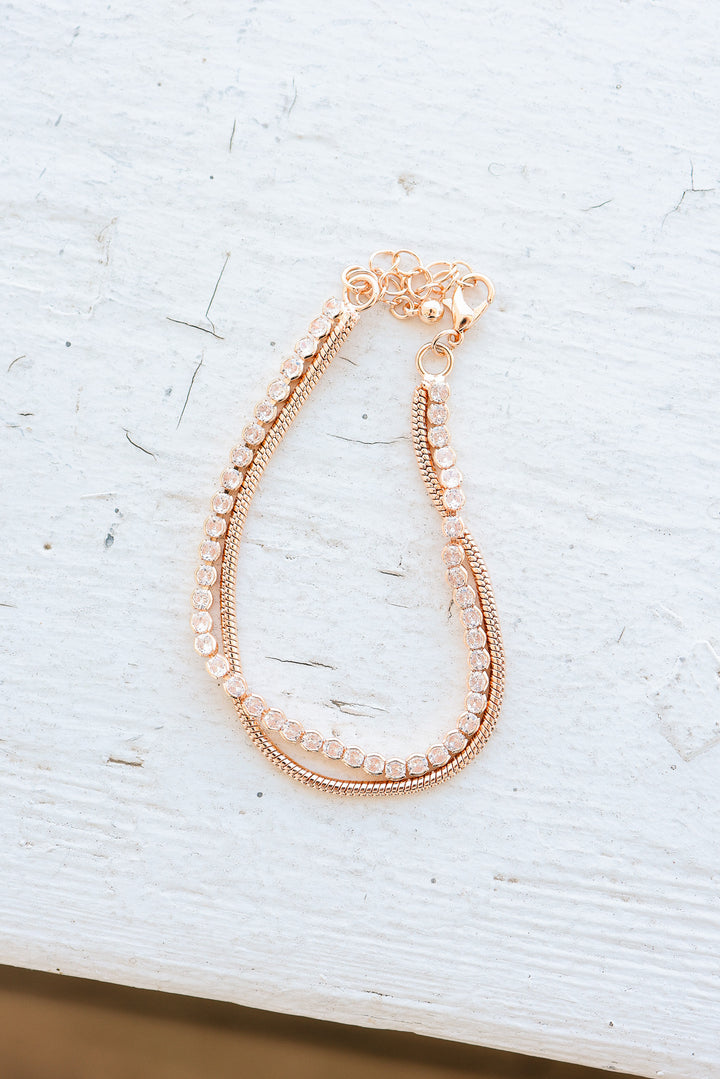 Double Snake Chain Crystal Bracelet