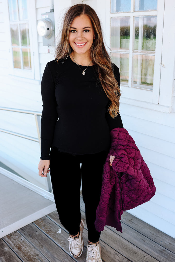 Sia Micro-Ribbed Top - Black