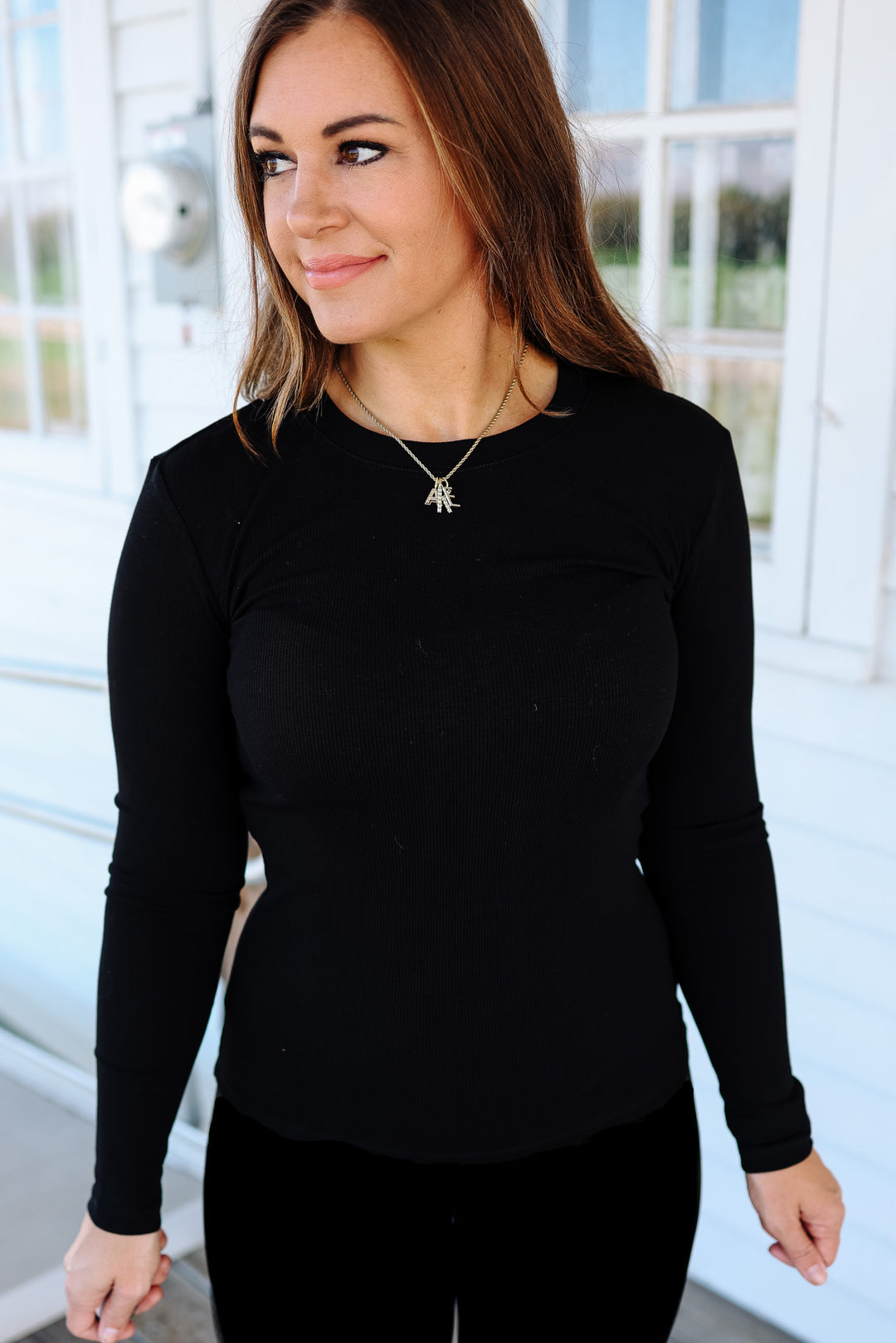 Sia Micro-Ribbed Top - Black