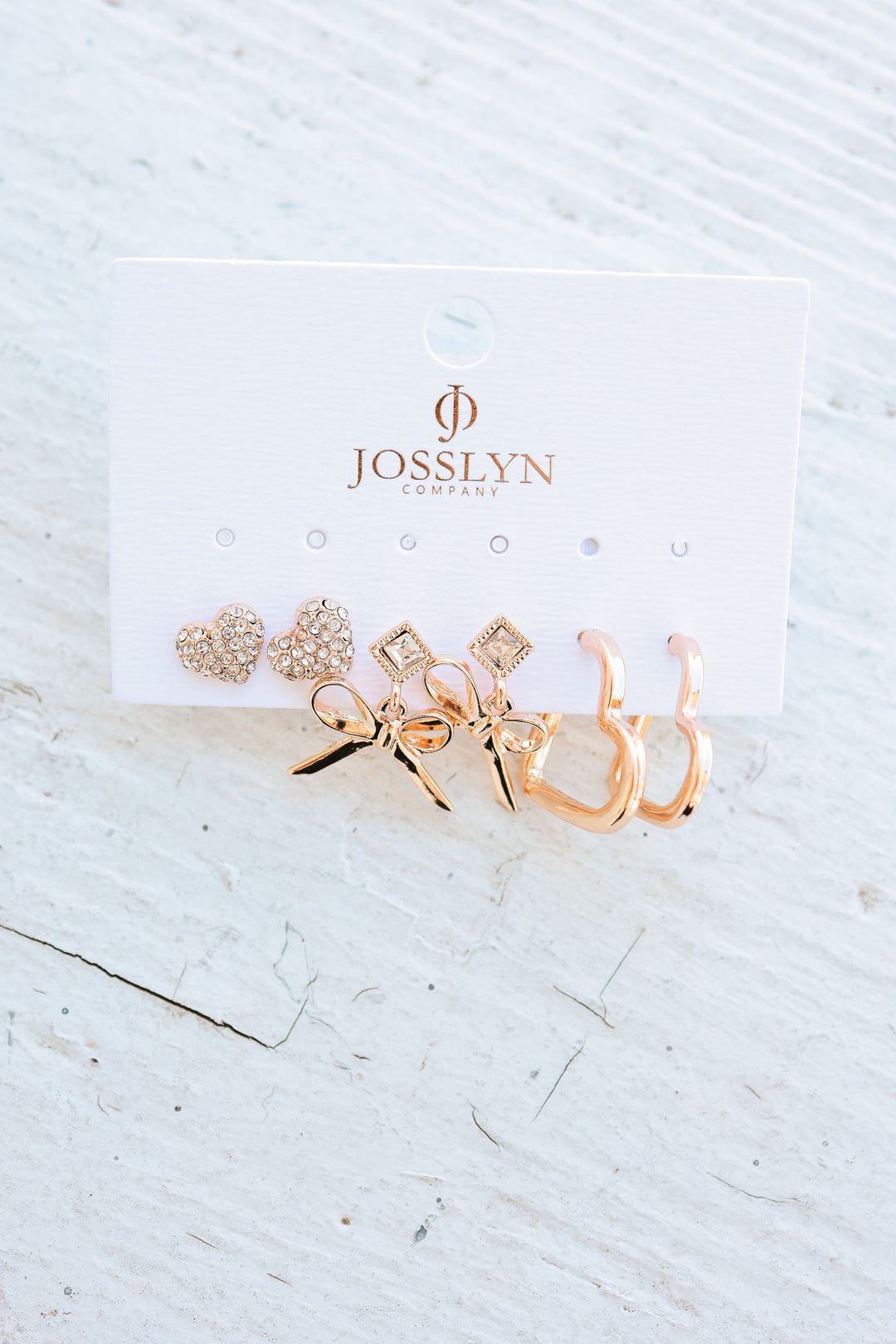 Gold-Tone Crystal Bow & Heart Earring Set