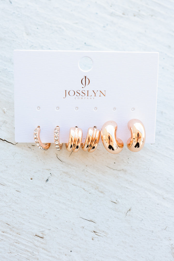 Rhinestone Double Puffy Hoop Trio